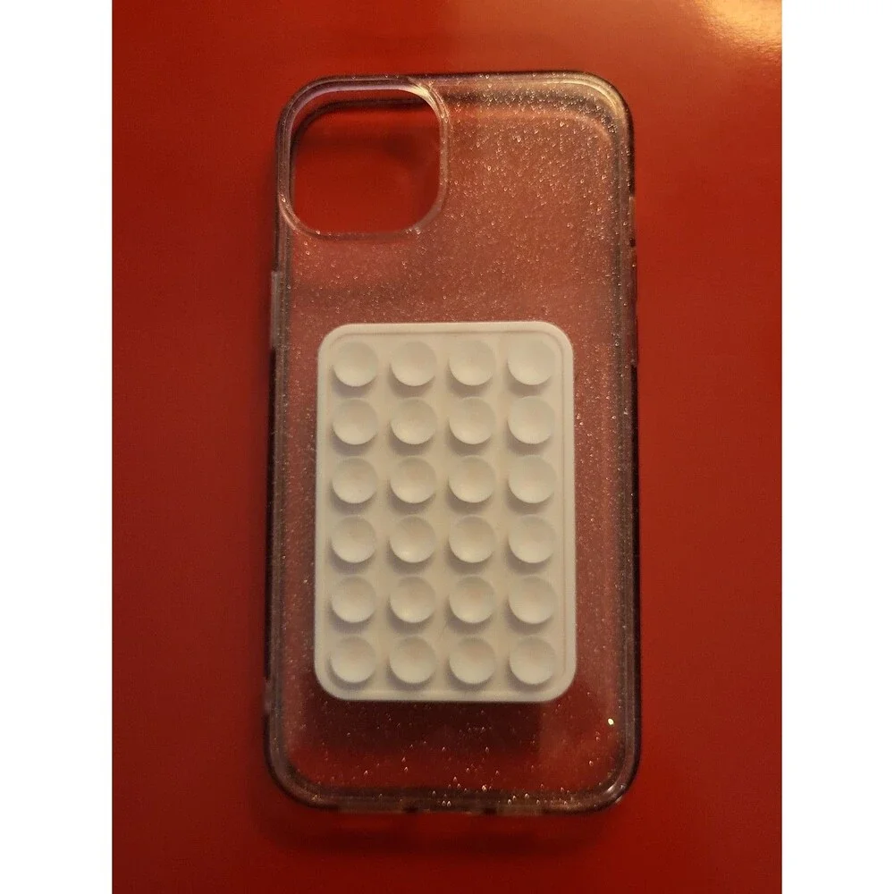 Clear Glitter Phone Case with Light Pink Suction Cup Grip Holder